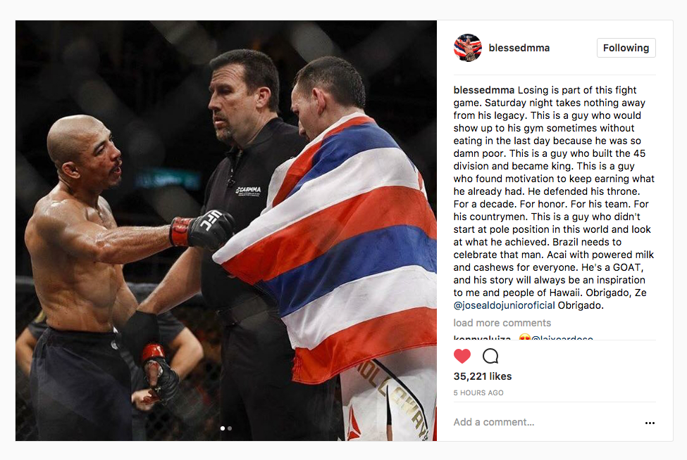 Holloway faz postagem em reverência a Aldo - Foto: Reprodução/Instagram